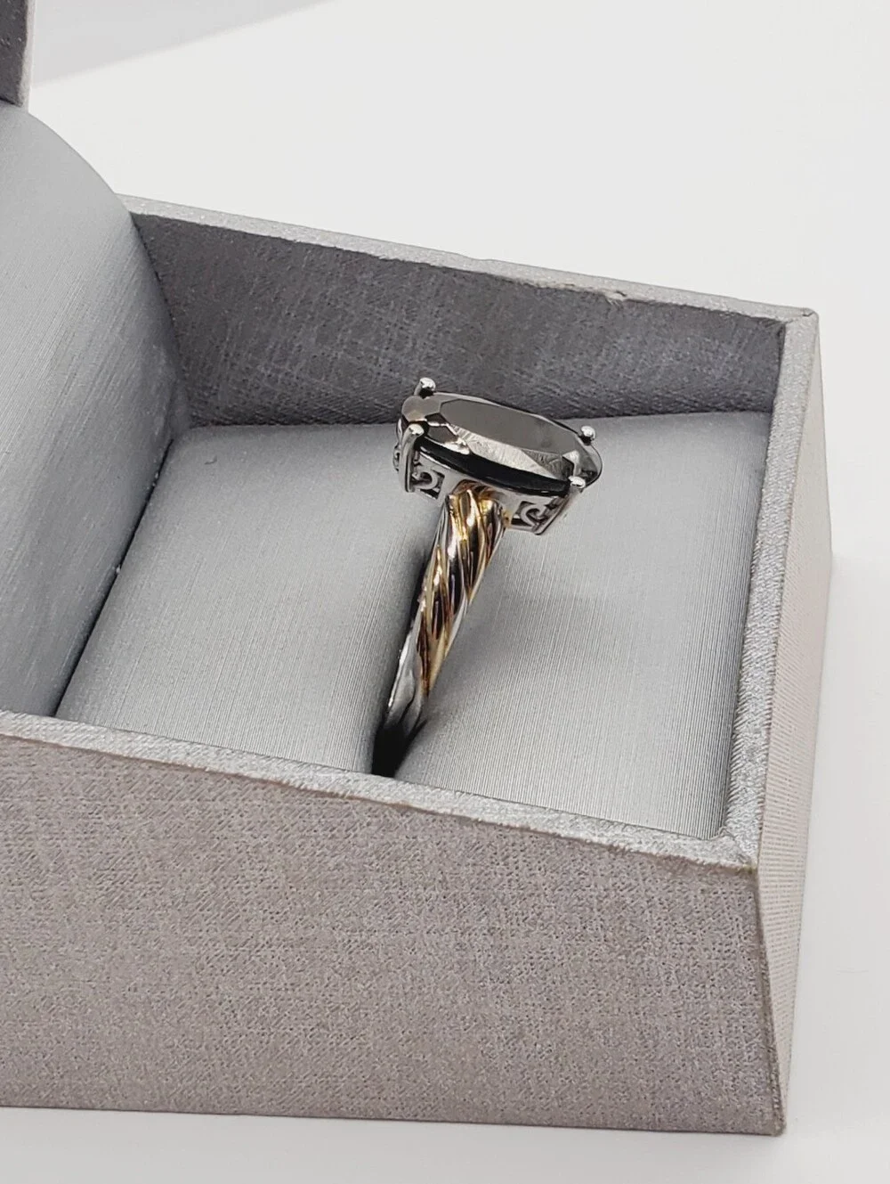 Oval Black Spinel Yellow Gold - 925 Sterling Silver Two Tone Ring